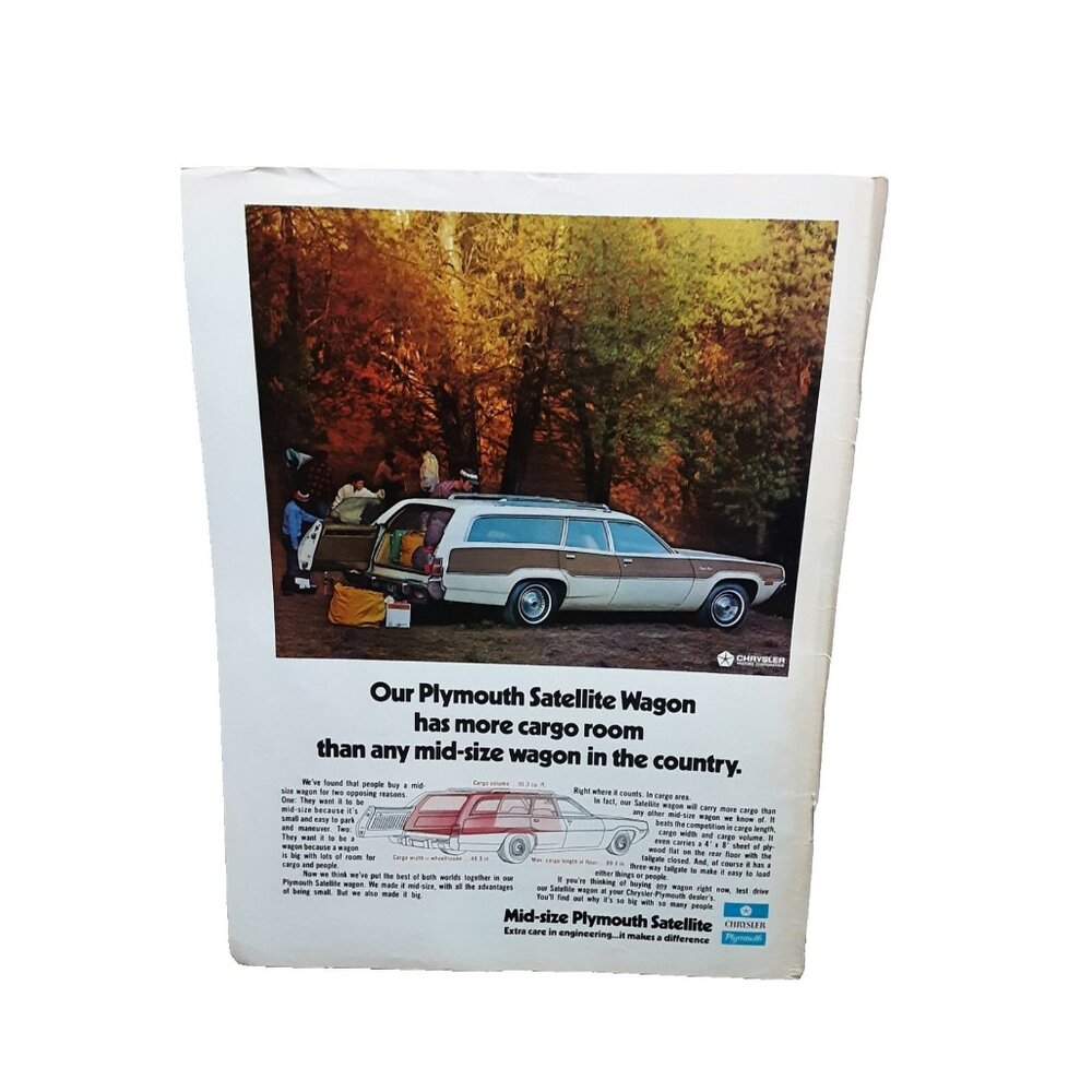 1973 Plymouth Satellite Wagon More Cargo Room Original Print Ad